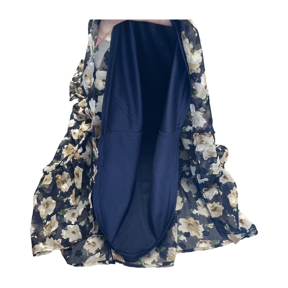 Pink Lily x Living My Best Style Tiered Dress Womens L Navy Floral Ruffle Sleeve - Picture 5 of 9